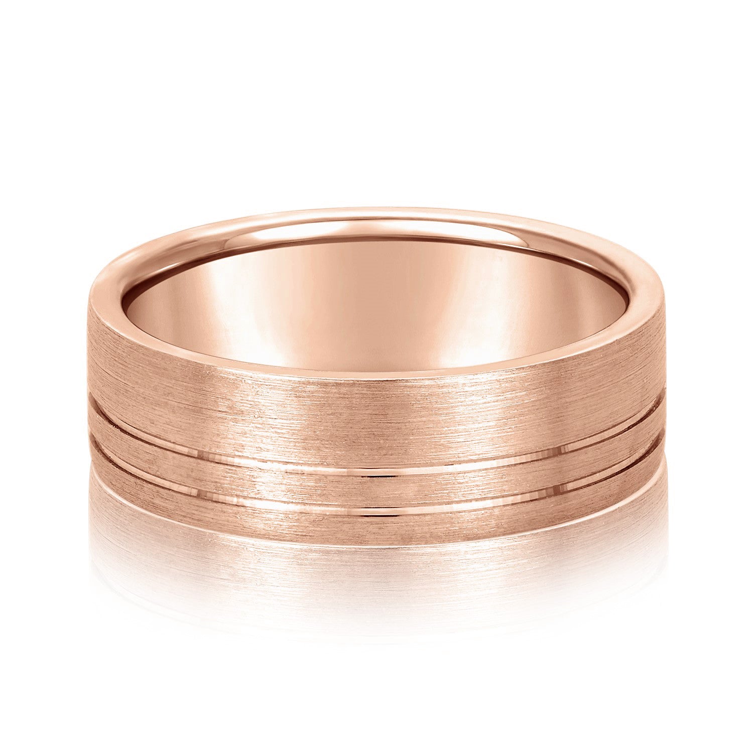 Men's Flat Wedding Band With Double Lines-VIRABYANI
